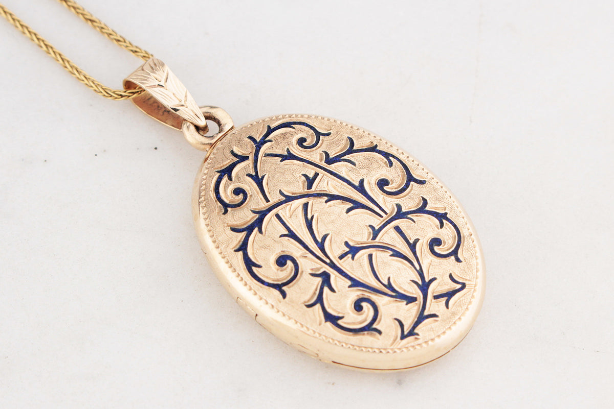 VINTAGE ENAMEL LOCKET 9ct GOLD