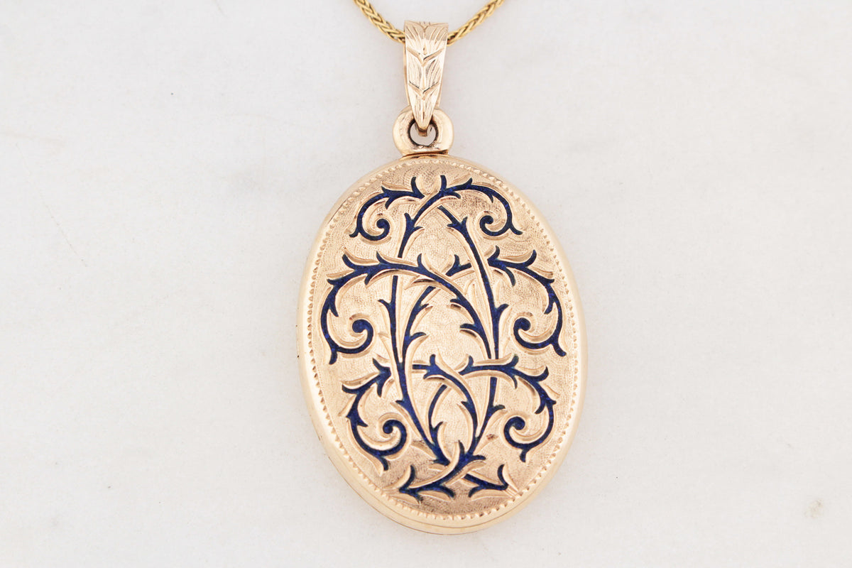 VINTAGE ENAMEL LOCKET 9ct GOLD