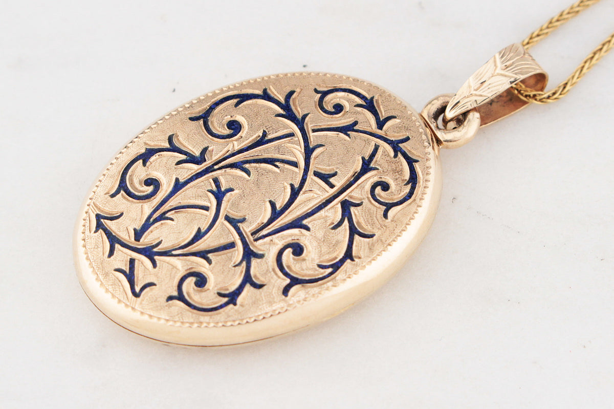 VINTAGE ENAMEL LOCKET 9ct GOLD
