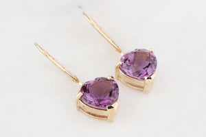 VINTAGE 6.60ct AMETHYST HEART EARRINGS 9ct GOLD