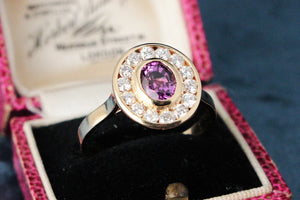 PINK SAPPHIRE & DIAMOND HALO RING 14ct GOLD