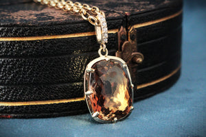 BESPOKE 16.95ct IMPERIAL TOPAZ & DIAMOND PENDANT 14ct GOLD