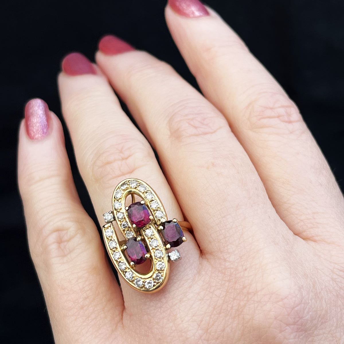 MID CENTURY RUBY &amp; DIAMOND RING 18ct GOLD