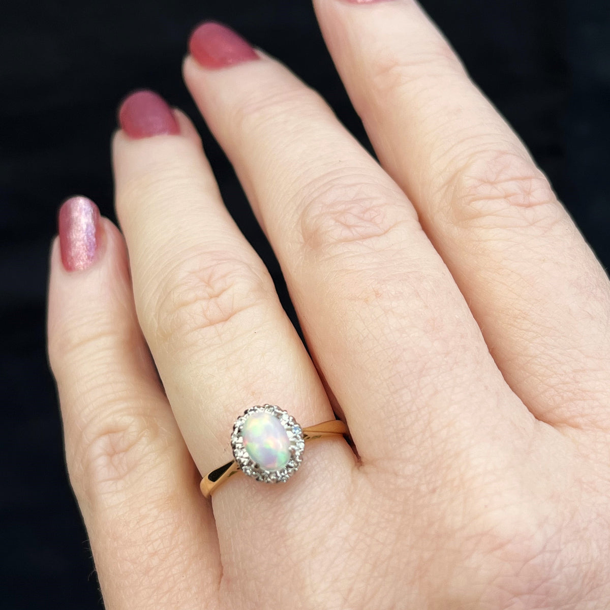 ANTIQUE EDWARDIAN c1915 OPAL &amp; DIAMOND RING 18ct GOLD