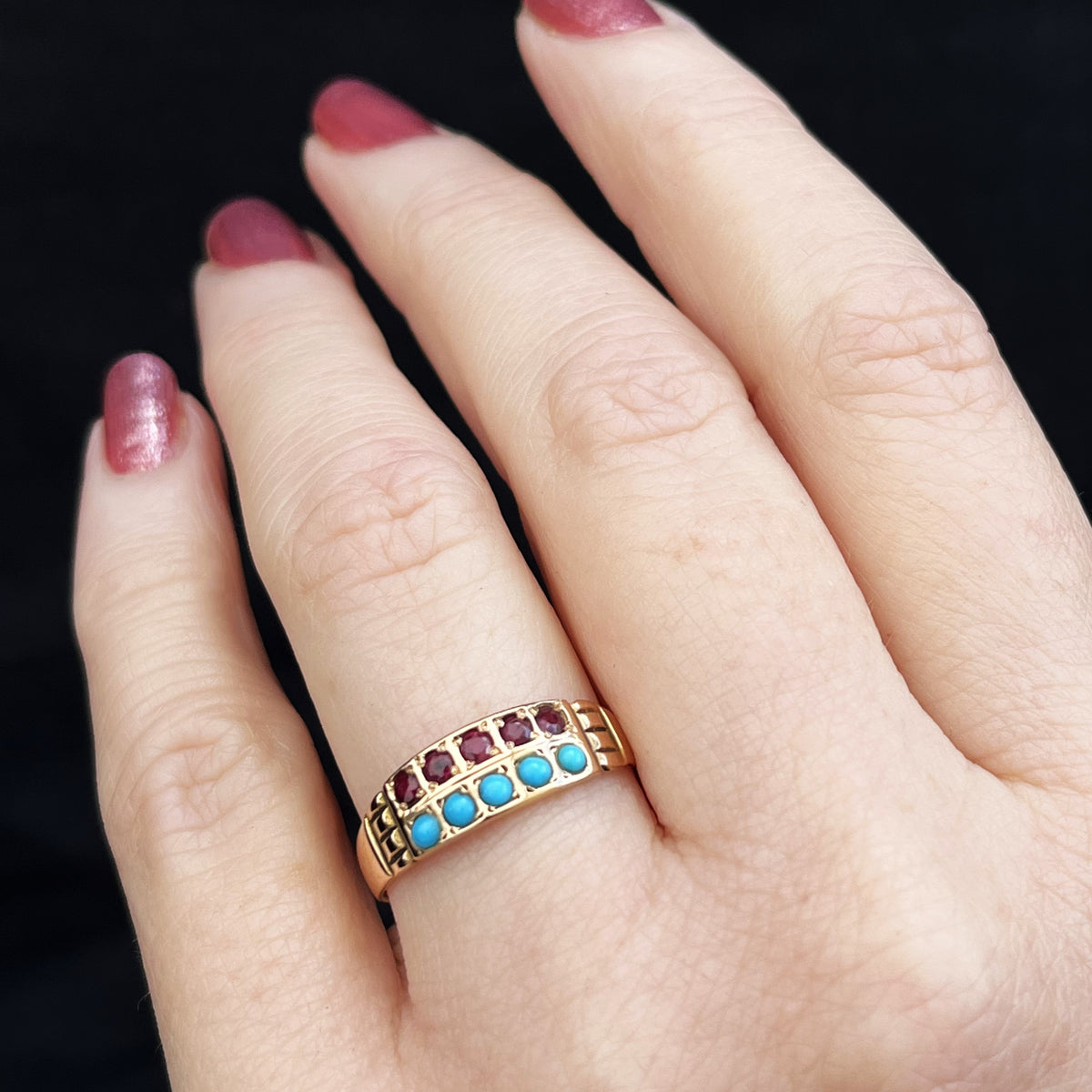 ANTIQUE AUSTRALIAN c1900 RUBY &amp; TURQUOISE RING 15ct GOLD
