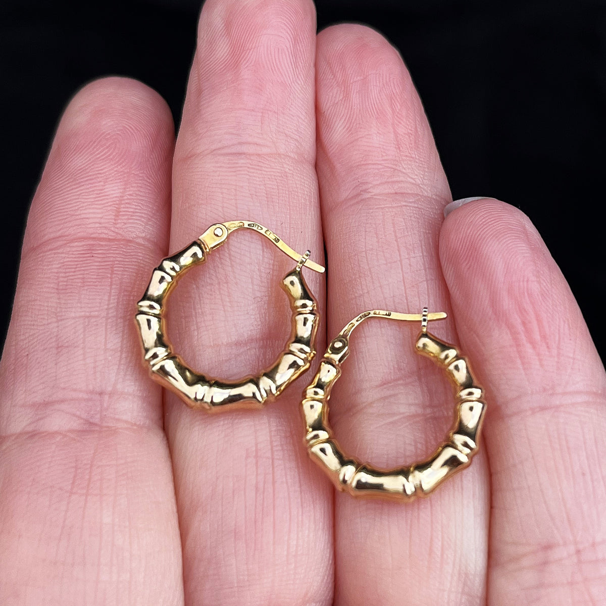 VINTAGE ITALIAN BAMBOO HOOPS 9ct GOLD