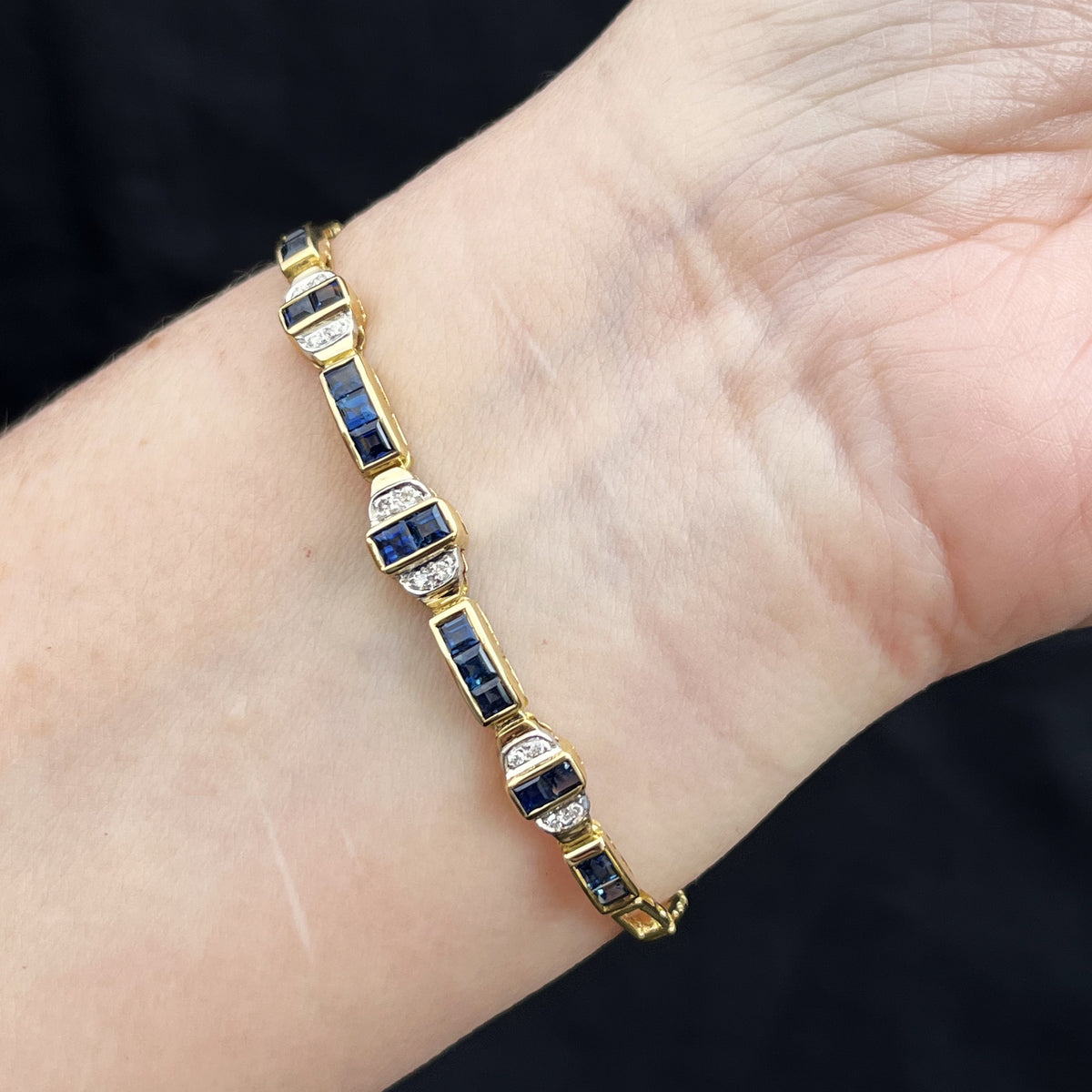 VINTAGE ART DECO STYLE SAPPHIRE &amp; DIAMOND BRACELET 18ct GOLD
