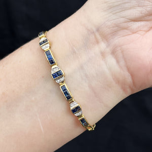 VINTAGE ART DECO STYLE SAPPHIRE & DIAMOND BRACELET 18ct GOLD