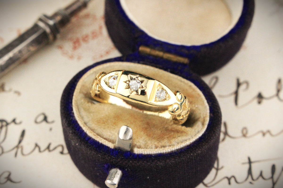 ANTIQUE 1889 DIAMOND TRILOGY RING 15ct GOLD