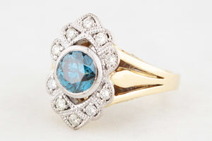 VINTAGE BLUE & WHITE DIAMOND RING 18ct GOLD