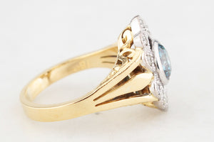 VINTAGE BLUE & WHITE DIAMOND RING 18ct GOLD