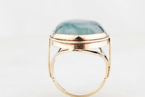 VINTAGE MID-CENTURY MOSS AGATE COCKTAIL RING 9ct GOLD