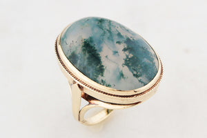 VINTAGE MID-CENTURY MOSS AGATE COCKTAIL RING 9ct GOLD