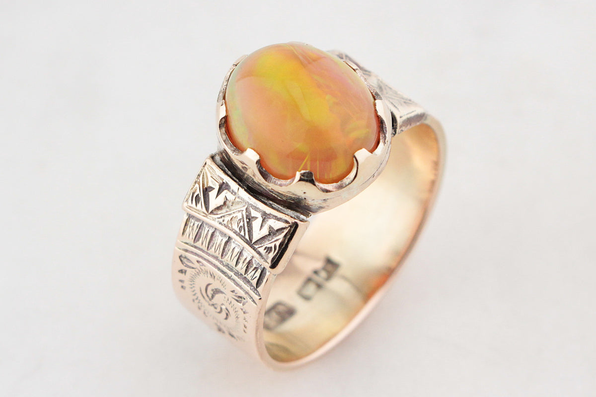 ANTIQUE VICTORIAN c1880’s FIRE OPAL RING 15ct GOLD