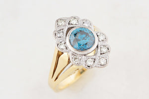 VINTAGE BLUE & WHITE DIAMOND RING 18ct GOLD