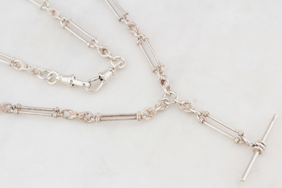 ANTIQUE c1915 EDWARDIAN STERLING SILVER WATCH CHAIN