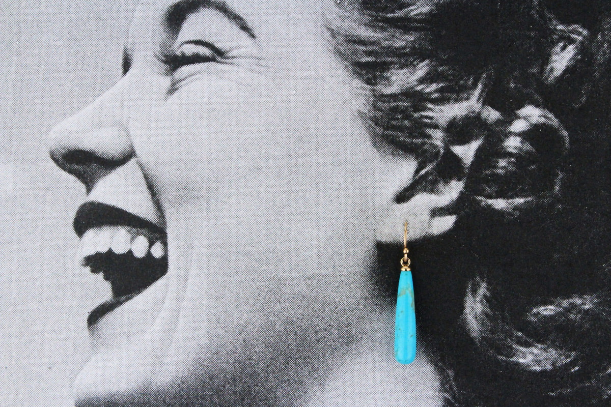 TURQUOISE BULLET EARRINGS 9ct YELLOW GOLD