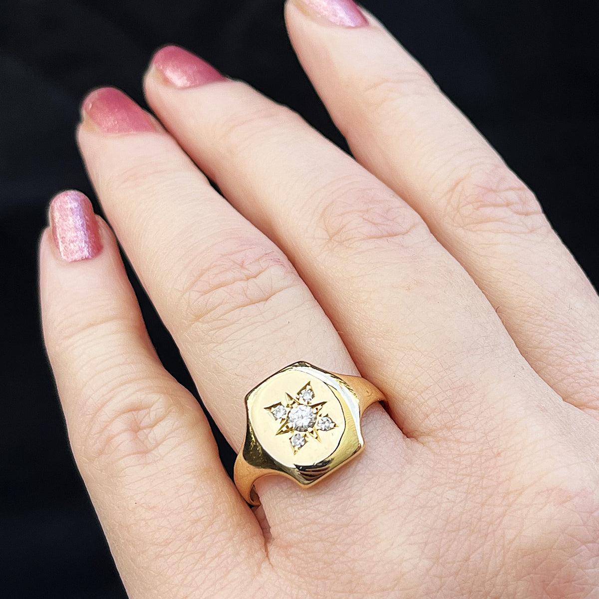 VINTAGE c1950 DIAMOND SIGNET RING 18ct GOLD