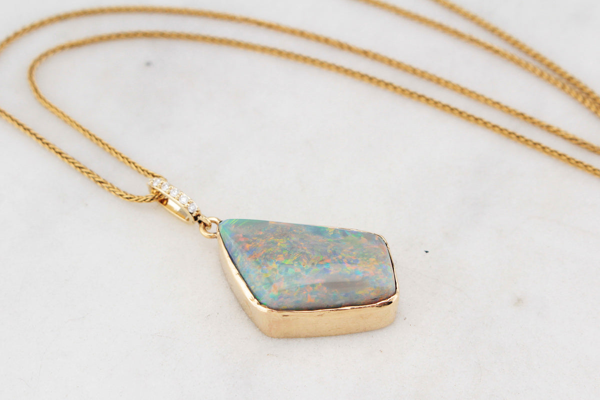 MID-CENTURY SOLID BLACK OPAL & DIAMOND PENDANT 9ct GOLD