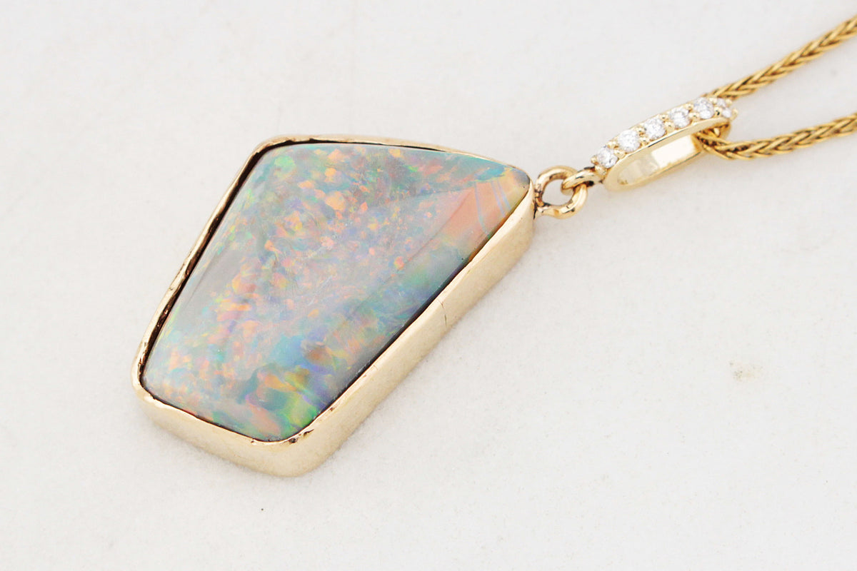 MID-CENTURY SOLID BLACK OPAL & DIAMOND PENDANT 9ct GOLD