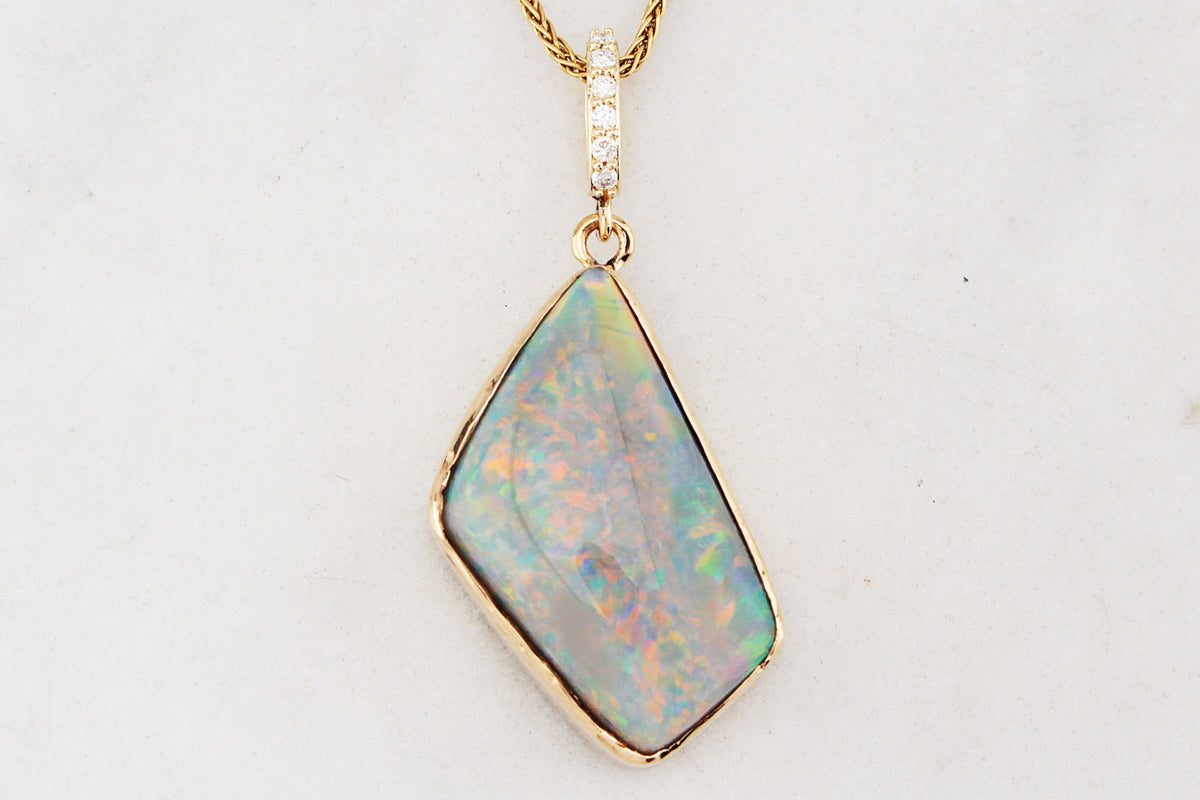 MID-CENTURY SOLID BLACK OPAL & DIAMOND PENDANT 9ct GOLD