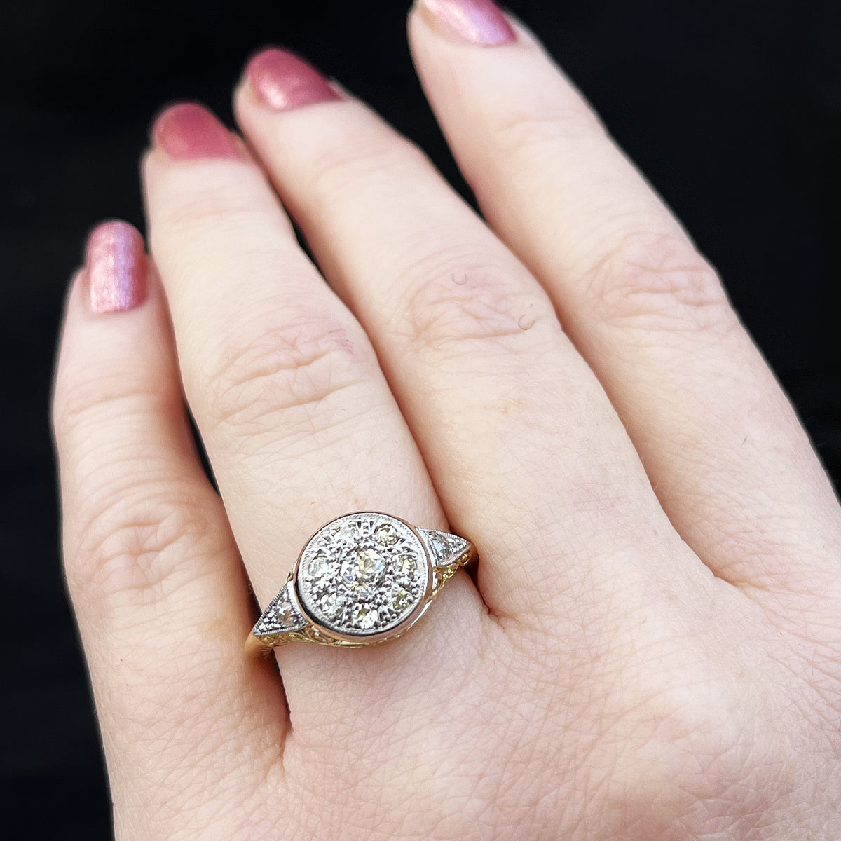 ANTIQUE EDWARDIAN c1915 .77ct DIAMOND CLUSTER RING 18ct GOLD