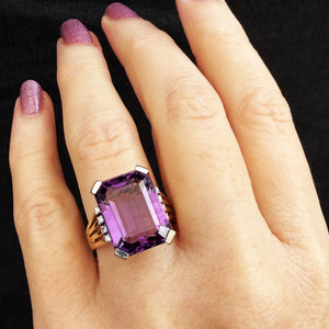 VINTAGE 12.50ct AMETHYST & DIAMOND COCKTAIL RING 18ct GOLD