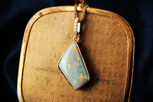 MID-CENTURY SOLID BLACK OPAL & DIAMOND PENDANT 9ct GOLD