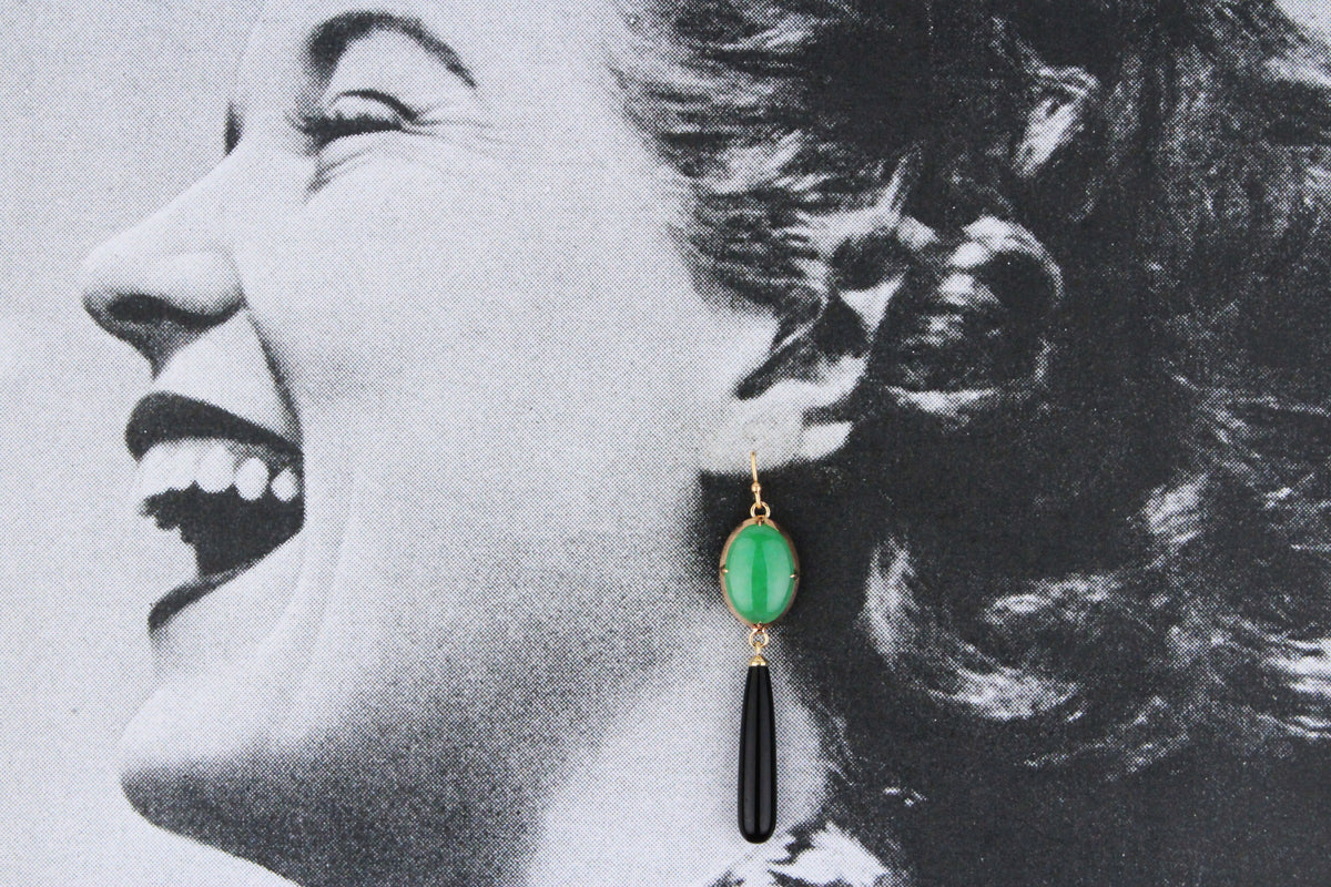 BESPOKE JADE &amp; ONYX EARRINGS 14CT GOLD