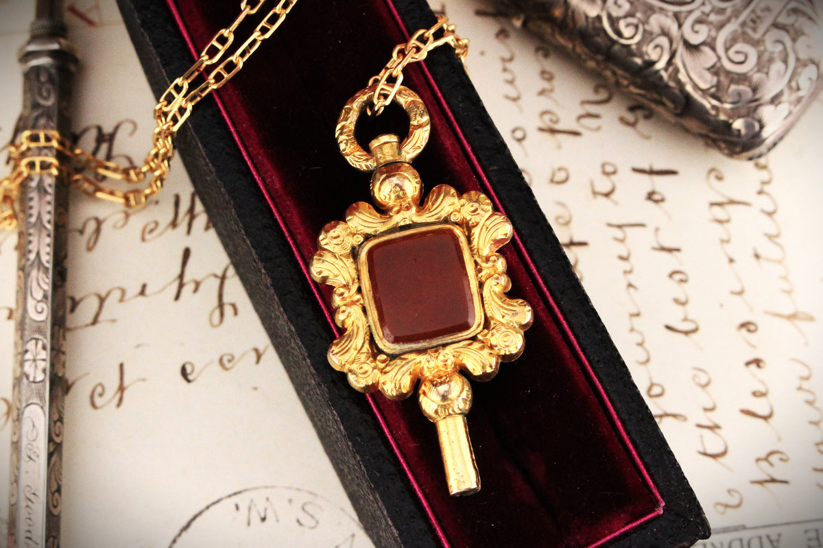 GEORGIAN c1820 GILT CARNELIAN WATCH WINDER