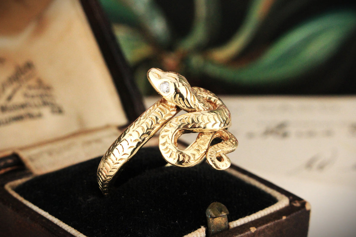 ANTIQUE EDWARDIAN DIAMOND SNAKE RING 9CT GOLD