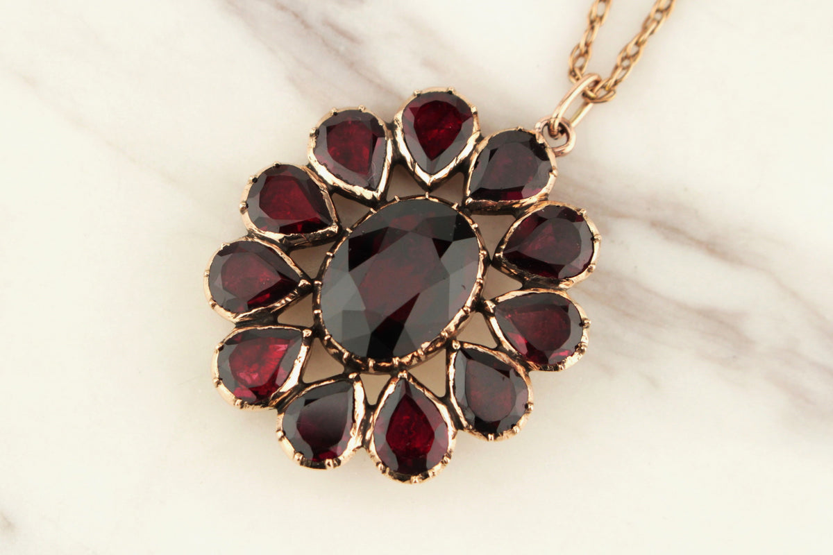 ANTIQUE VICTORIAN c1860 GARNET PENDANT 9ct ROSE GOLD