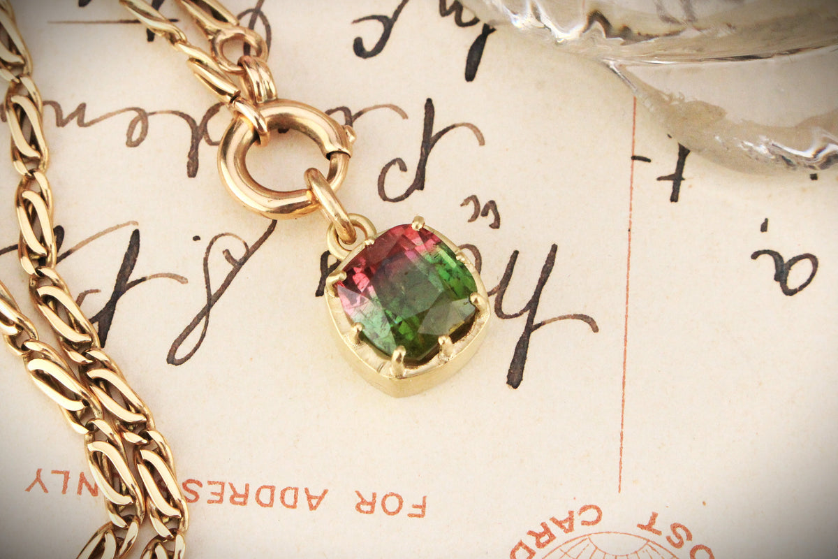BESPOKE CUSHION CUT WATERMELON TOURMALINE 10CT GOLD