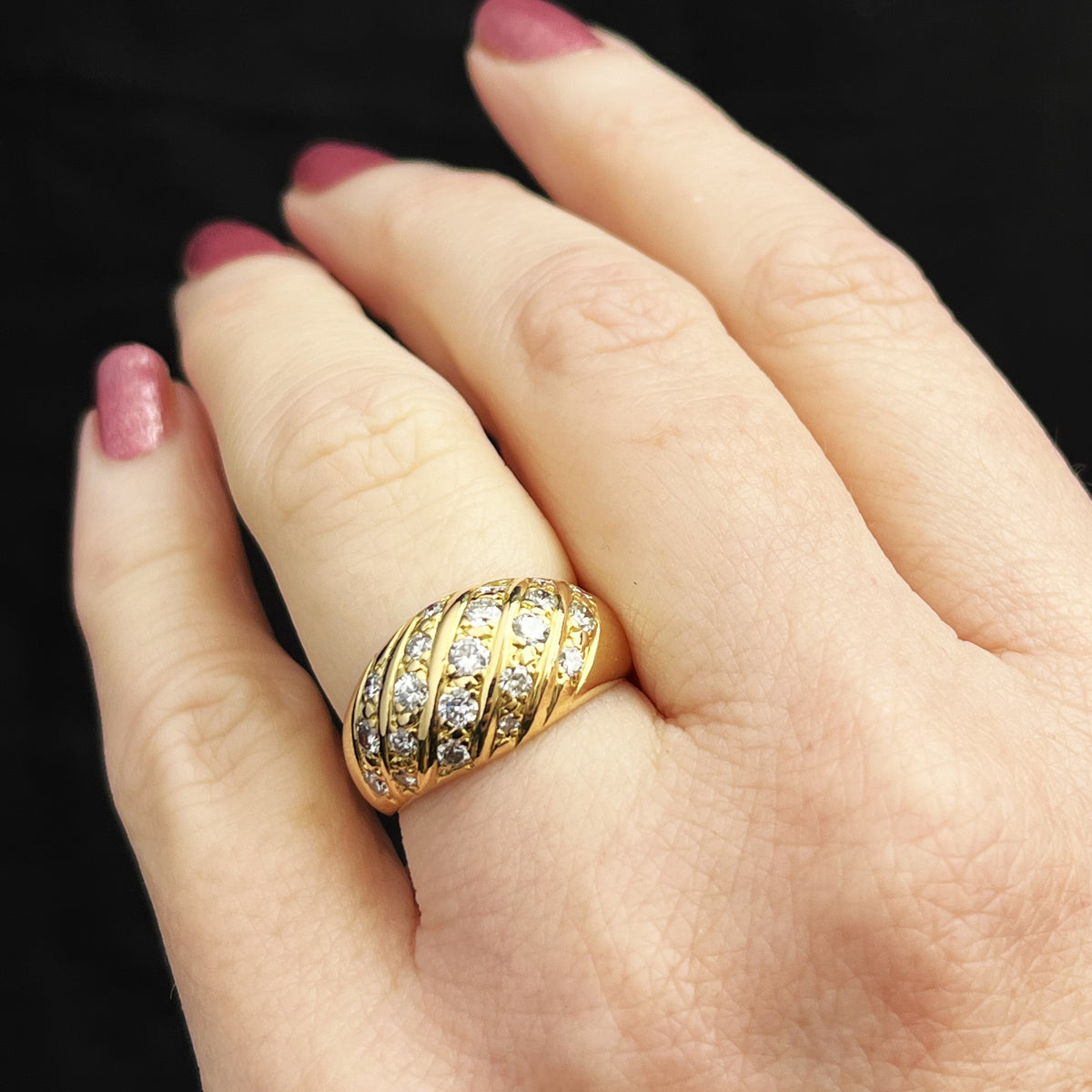 VINTAGE ESTATE 1.25ct DIAMOND BOMBE RING 18ct GOLD