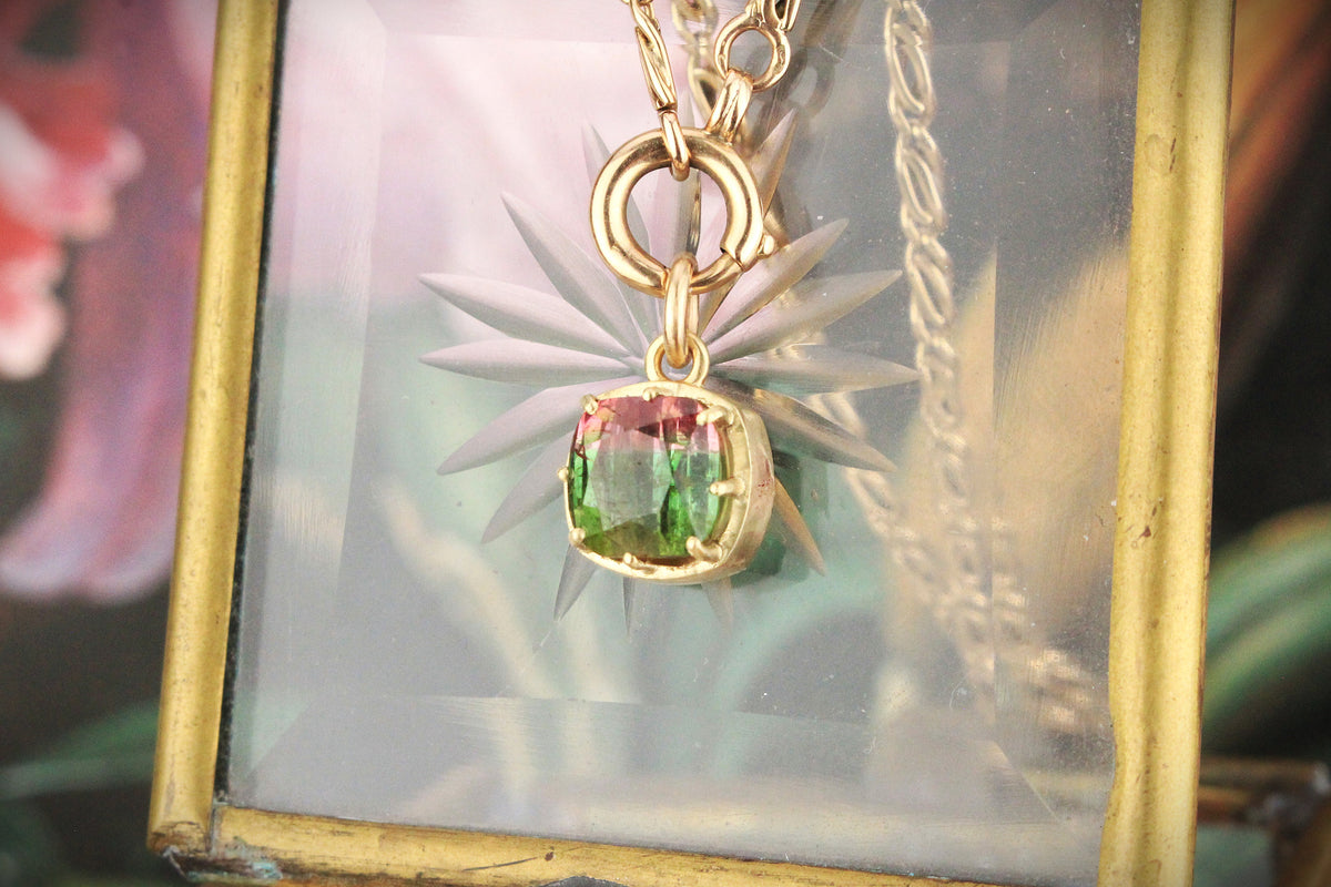 BESPOKE CUSHION CUT WATERMELON TOURMALINE 10CT GOLD