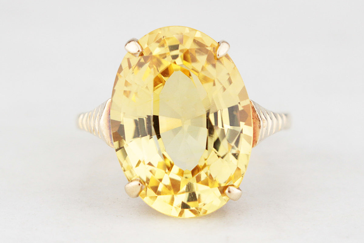VINTAGE MID-CENTURY 6ct CITRINE COCKTAIL RING 9ct GOLD