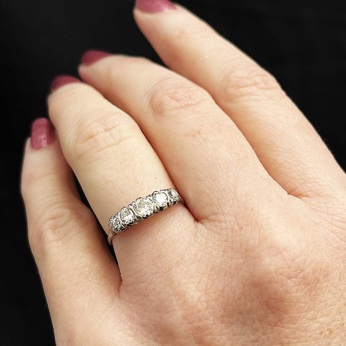 ANTIQUE EDWARDIAN c1915 .70ct FIVE STONE DIAMOND 18ct GOLD