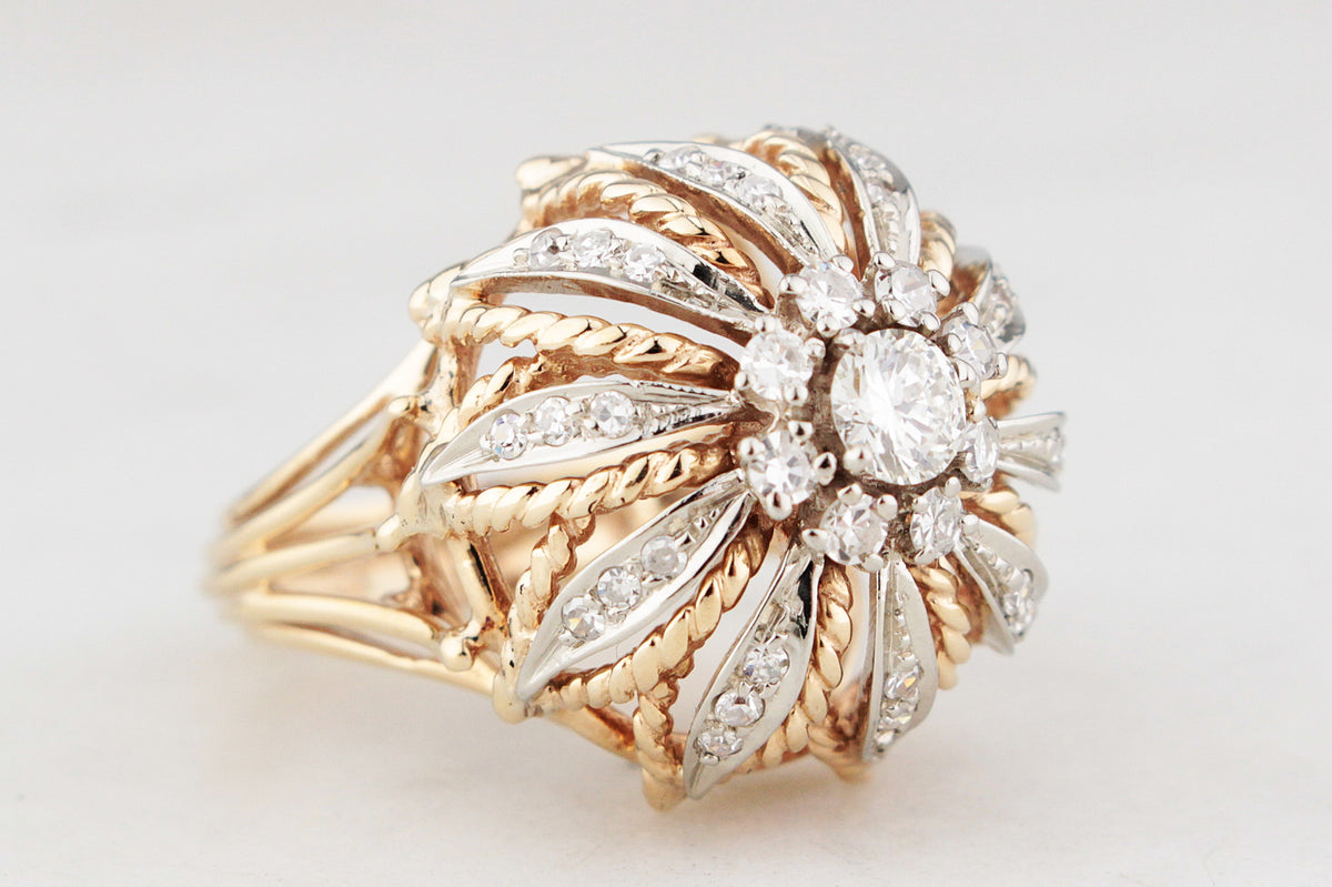 VINTAGE 1940’s .93CT DIAMOND BOMBE RING 14ct GOLD