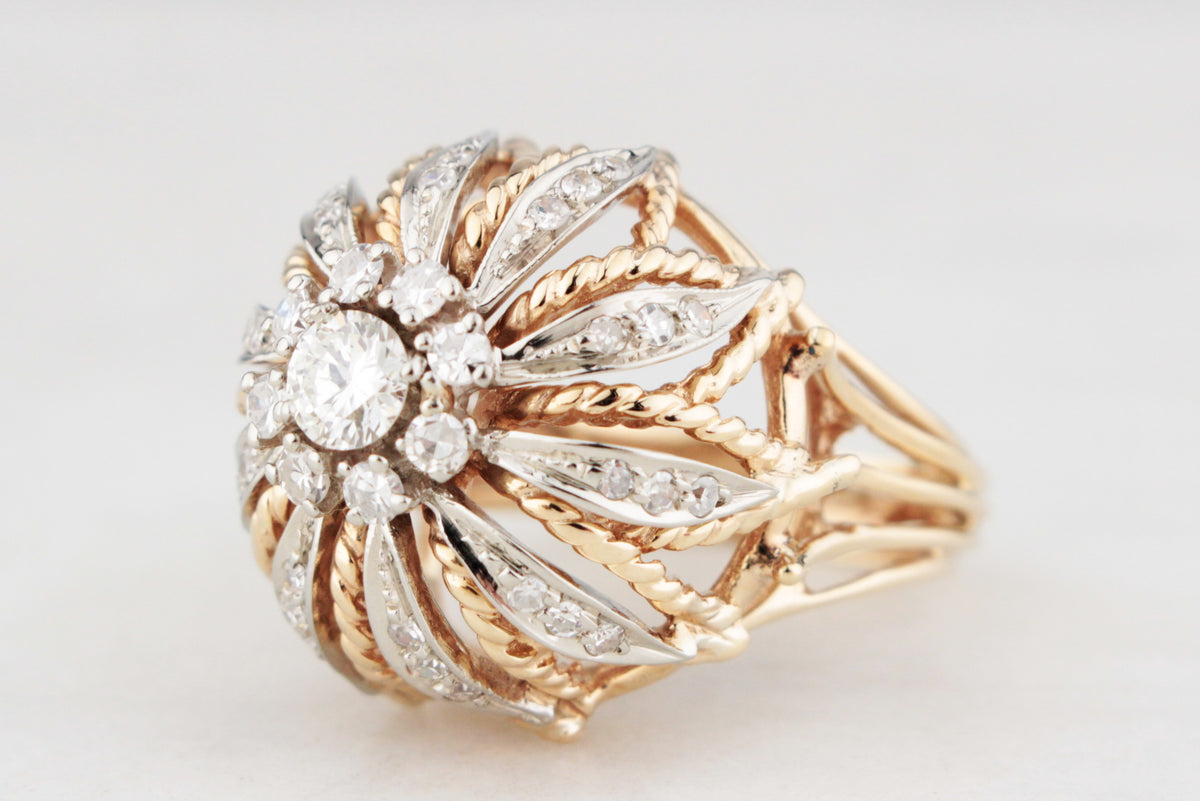 VINTAGE 1940’s .93CT DIAMOND BOMBE RING 14ct GOLD