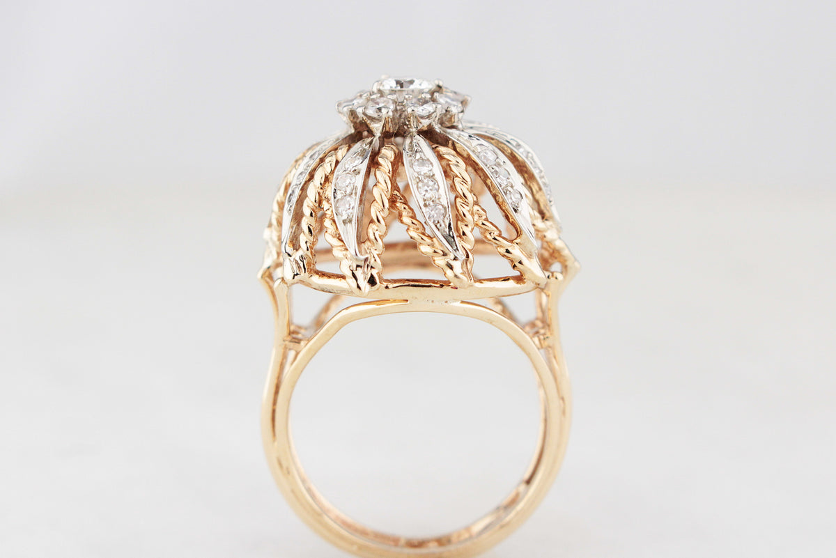 VINTAGE 1940’s .93CT DIAMOND BOMBE RING 14ct GOLD