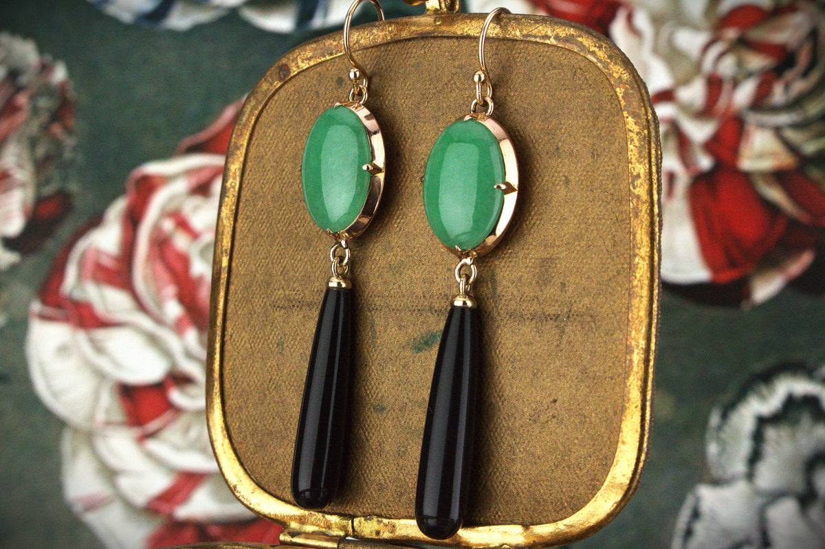 BESPOKE JADE &amp; ONYX EARRINGS 14CT GOLD