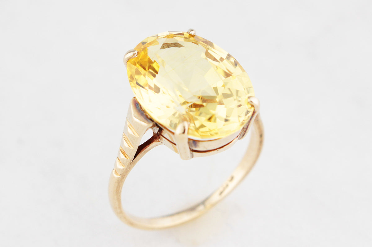 VINTAGE MID-CENTURY 6ct CITRINE COCKTAIL RING 9ct GOLD