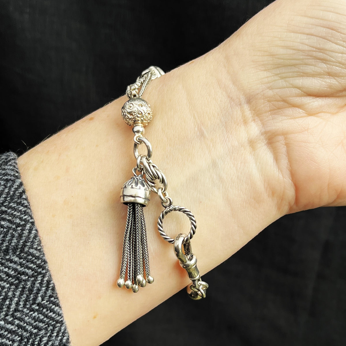 ANTIQUE VICTORIAN 1876 STERLING SILVER ALBERTINA BRACELET