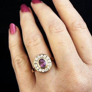 PINK SAPPHIRE & DIAMOND HALO RING 14ct GOLD
