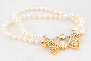 FRESHWATER PEARL & DIAMOND BOW NECKLACE 18ct GOLD
