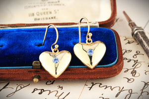 VINTAGE SAPPHIRE HEART EARRINGS 9ct GOLD