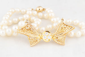 FRESHWATER PEARL & DIAMOND BOW NECKLACE 18ct GOLD