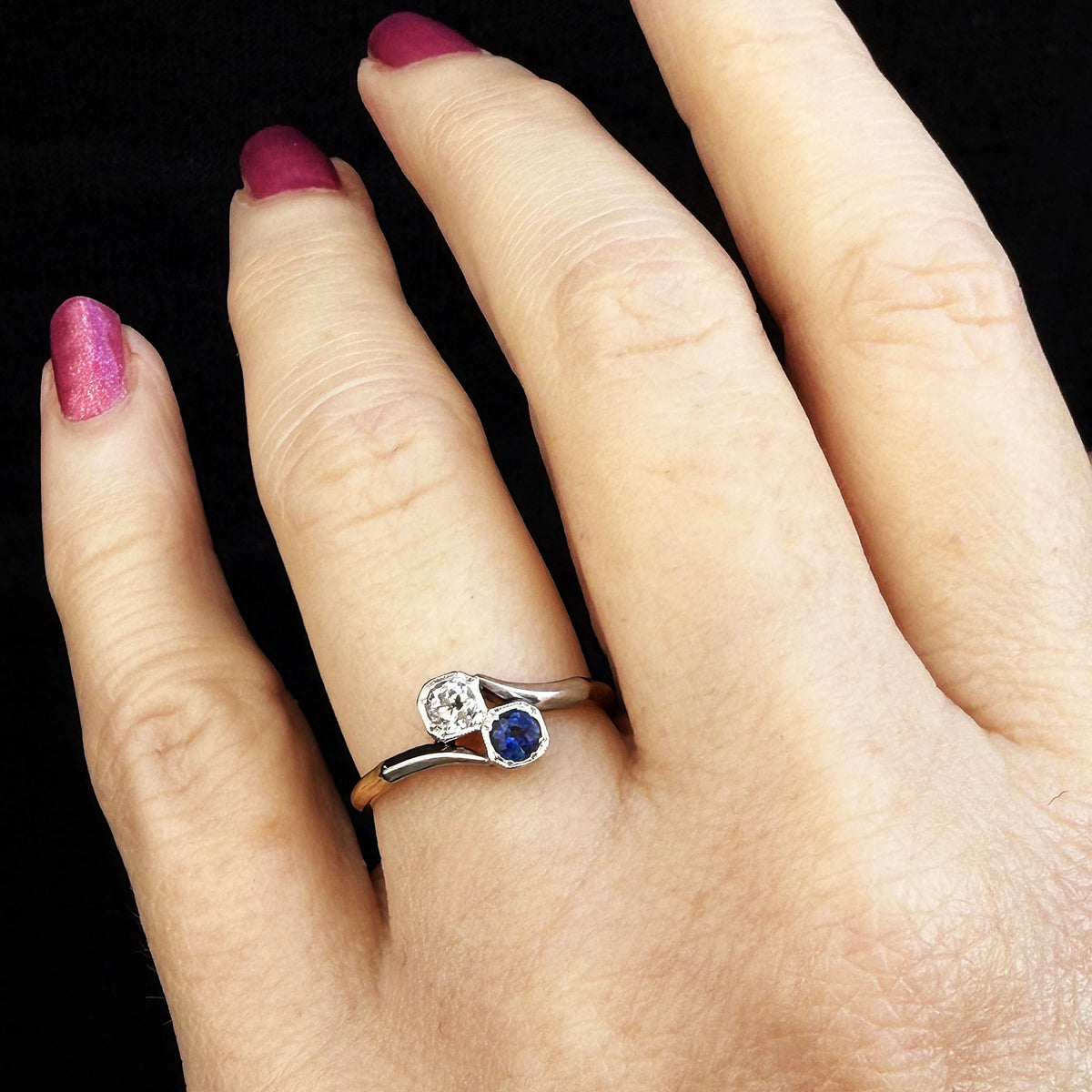 ANTIQUE SAPPHIRE &amp; DIAMOND TOI ET MOI RING 18ct GOLD &amp; PLATINUM