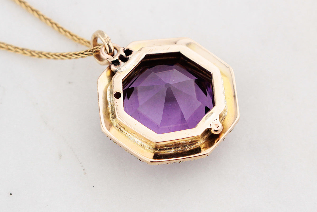 ANTIQUE VICTORIAN AMETHYST & SEED PEARL PENDANT 9ct GOLD