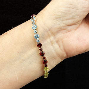VINTAGE 11.94ct MULTI-GEM LINE BRACELET 10ct GOLD